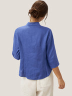 Figursydd linneskjorta med kinakrage för dam-Shirts for women-Fjallbarn