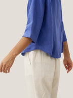 Figursydd linneskjorta med kinakrage för dam-Shirts for women-Fjallbarn