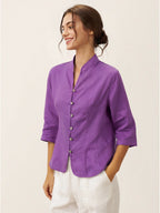 Figursydd linneskjorta med kinakrage för dam-Shirts for women-Fjallbarn