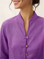 Figursydd linneskjorta med kinakrage för dam-Shirts for women-Fjallbarn