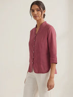 Figursydd linneskjorta med kinakrage för dam-Shirts for women-Fjallbarn