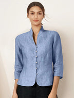 Figursydd linneskjorta med kinakrage för dam-Shirts for women-Fjallbarn
