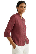 Figursydd linneskjorta med kinakrage för dam-Shirts for women-Fjallbarn