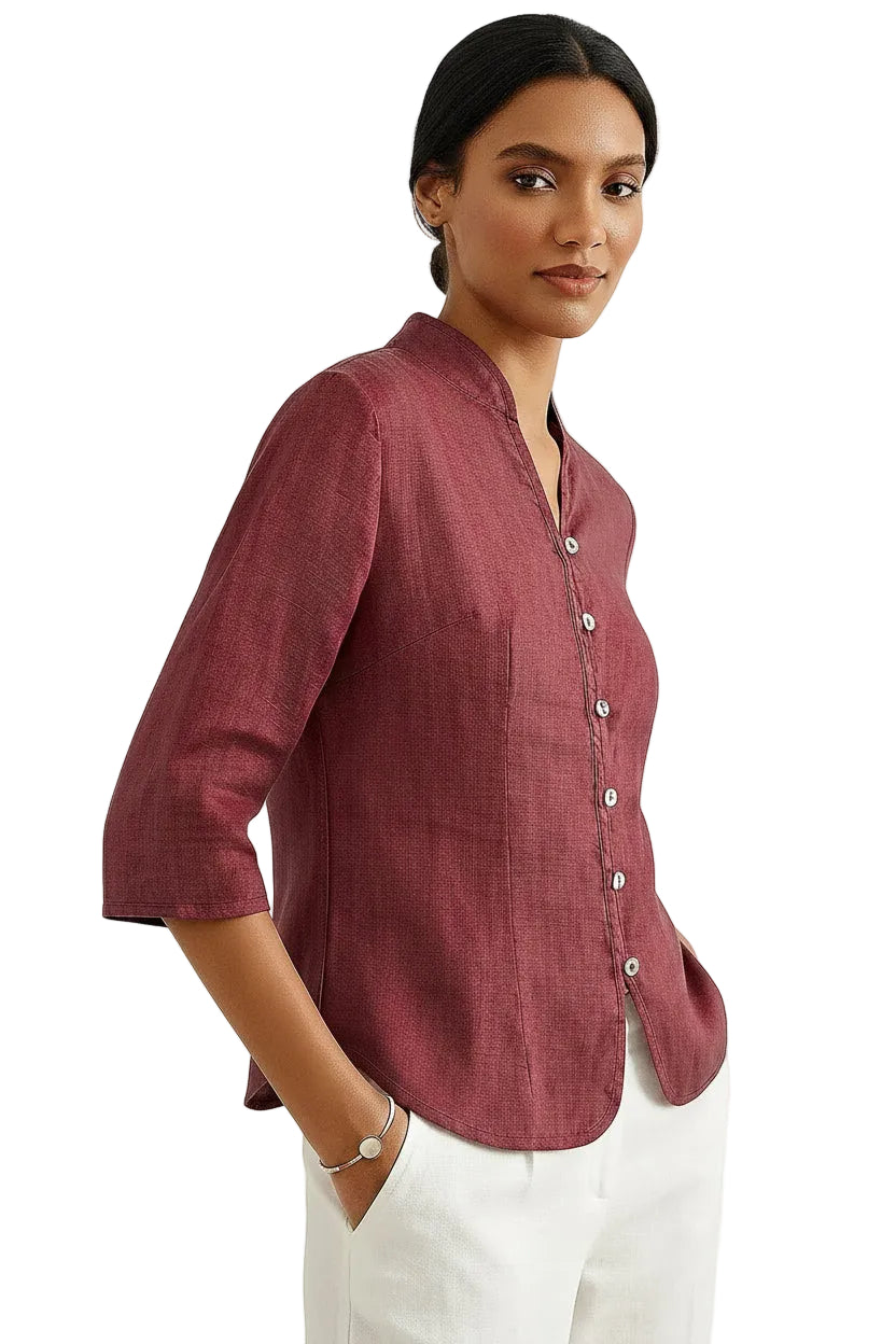 Figursydd linneskjorta med kinakrage för dam-Shirts for women-Fjallbarn