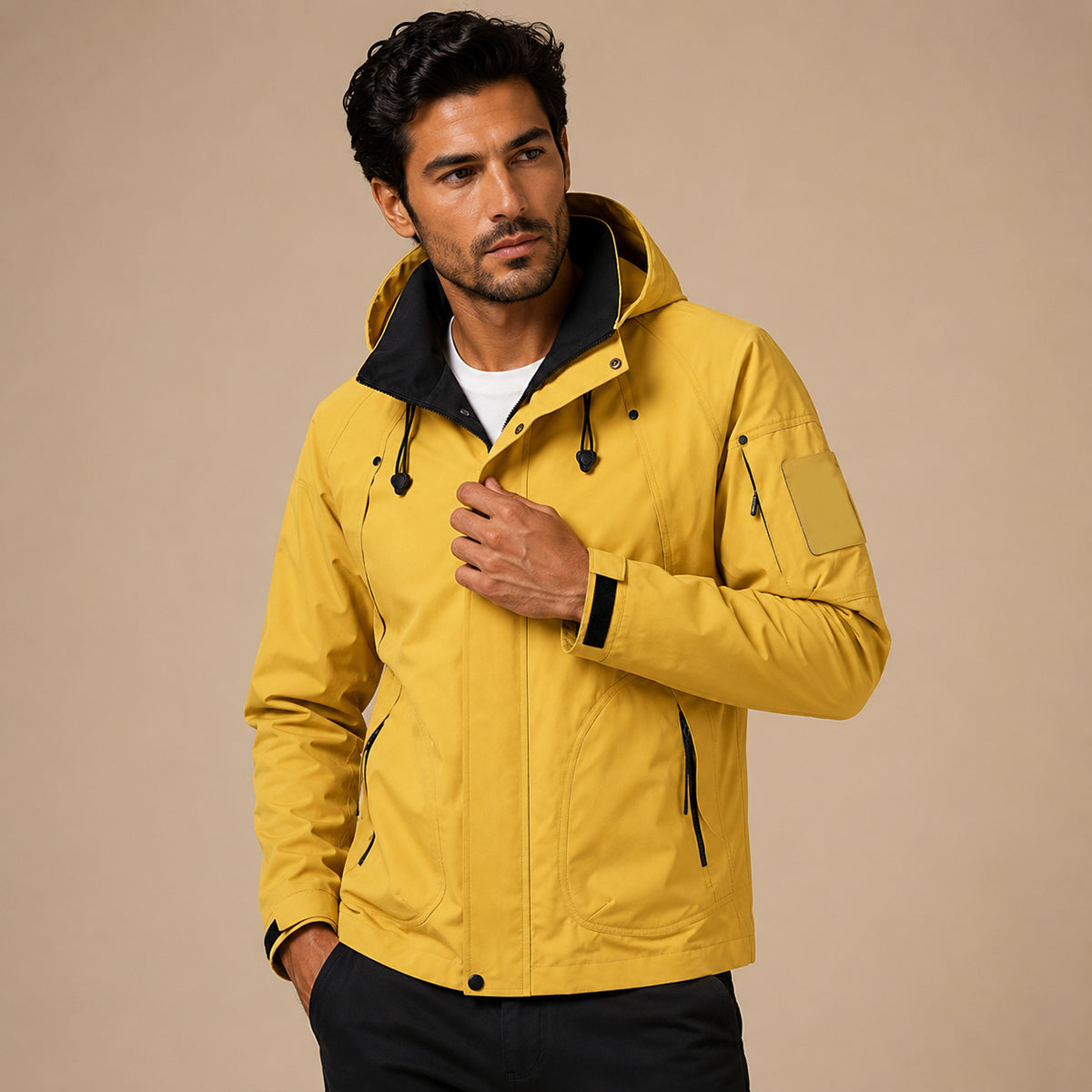 Funktionsjacka med huva och kontrastfoder för herr-Jackets for men-Fjallbarn