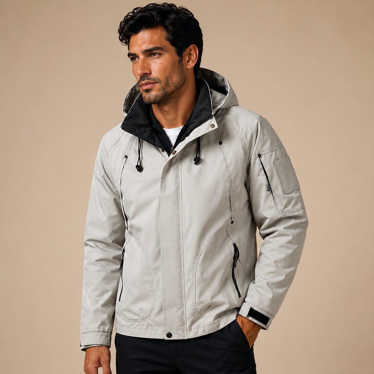 Funktionsjacka med huva och kontrastfoder för herr-Jackets for men-Fjallbarn