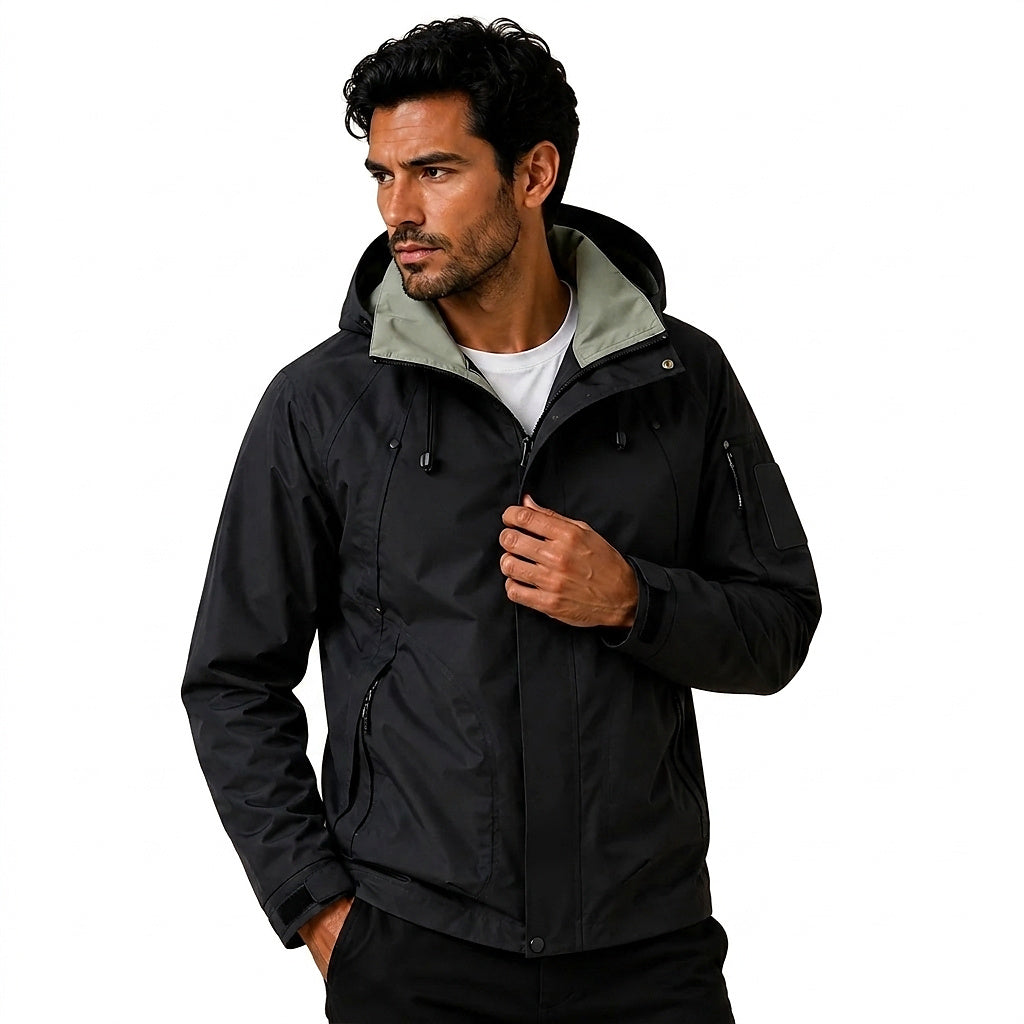Funktionsjacka med huva och kontrastfoder för herr-Jackets for men-Fjallbarn