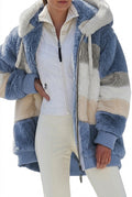 Fuskpälsjacka med huva och färgblock för dam-Jacket for women-Fjallbarn