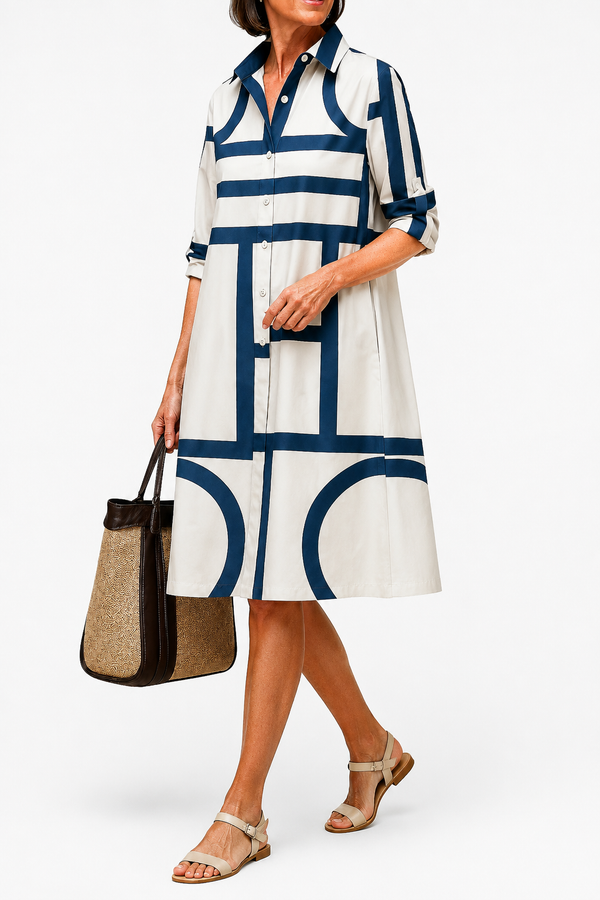 Geometriskt mönstrad midiklänning för dam-Midi Dress-Fjallbarn