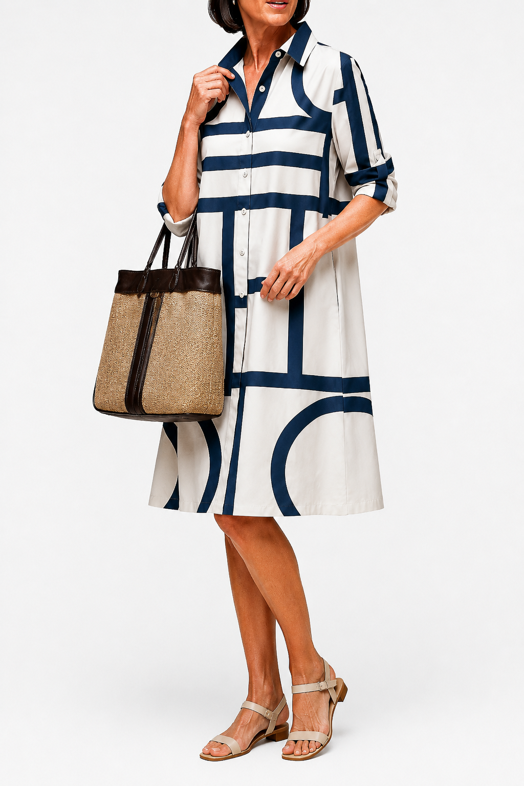 Geometriskt mönstrad midiklänning för dam-Midi Dress-Fjallbarn