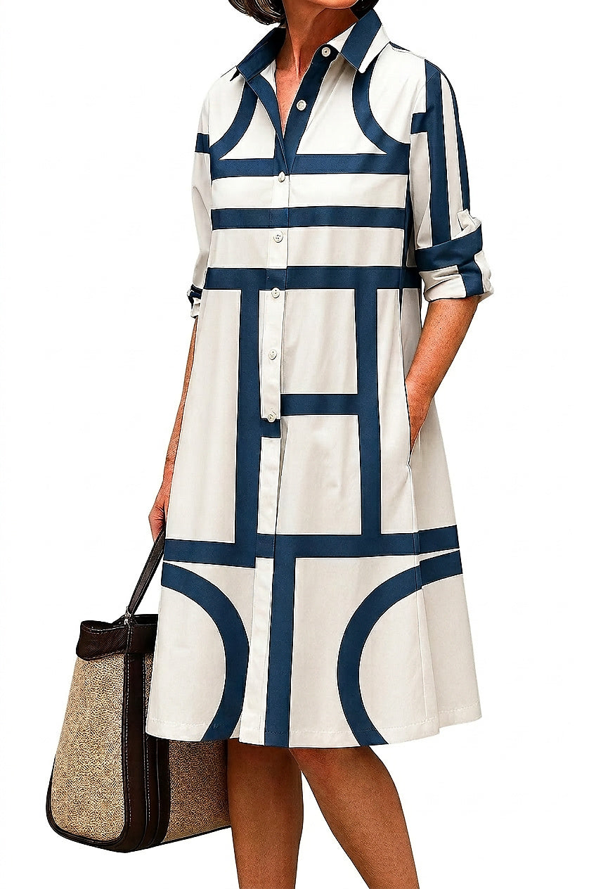 Geometriskt mönstrad midiklänning för dam-Midi Dress-Fjallbarn