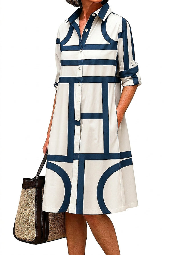 Geometriskt mönstrad midiklänning för dam-Midi Dress-Fjallbarn