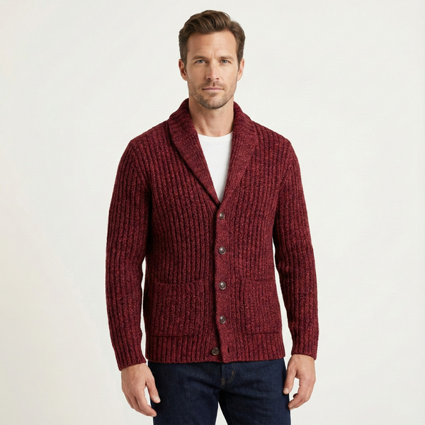 Grovstickad kofta med sjalkrage för herrar-Cardigan for men-Fjallbarn