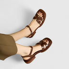 H-skurna platta sandaler för dam med ankelrem-Footwear for women-Fjallbarn