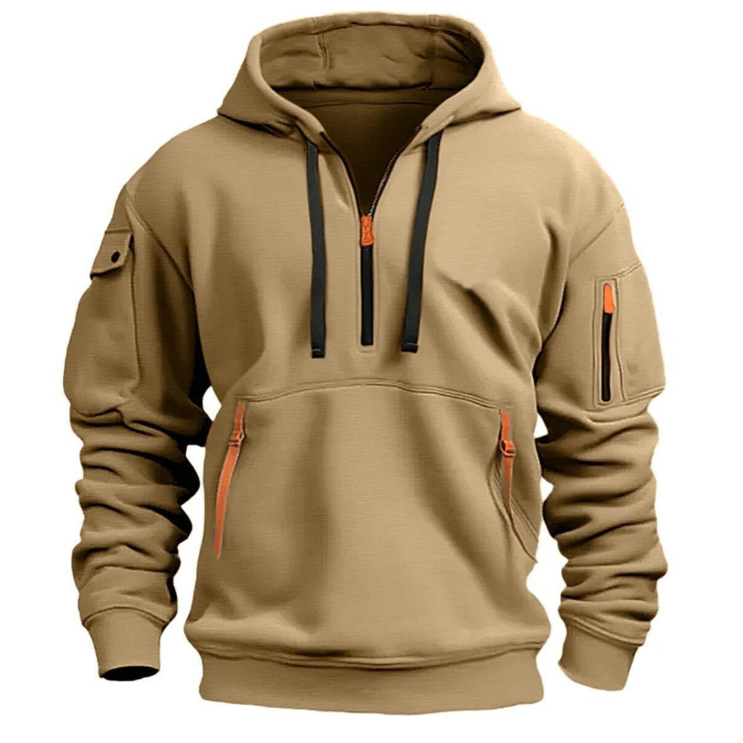 Half-zip pullover-hoodie för män med praktiska fickor-Jackets for men-Fjallbarn
