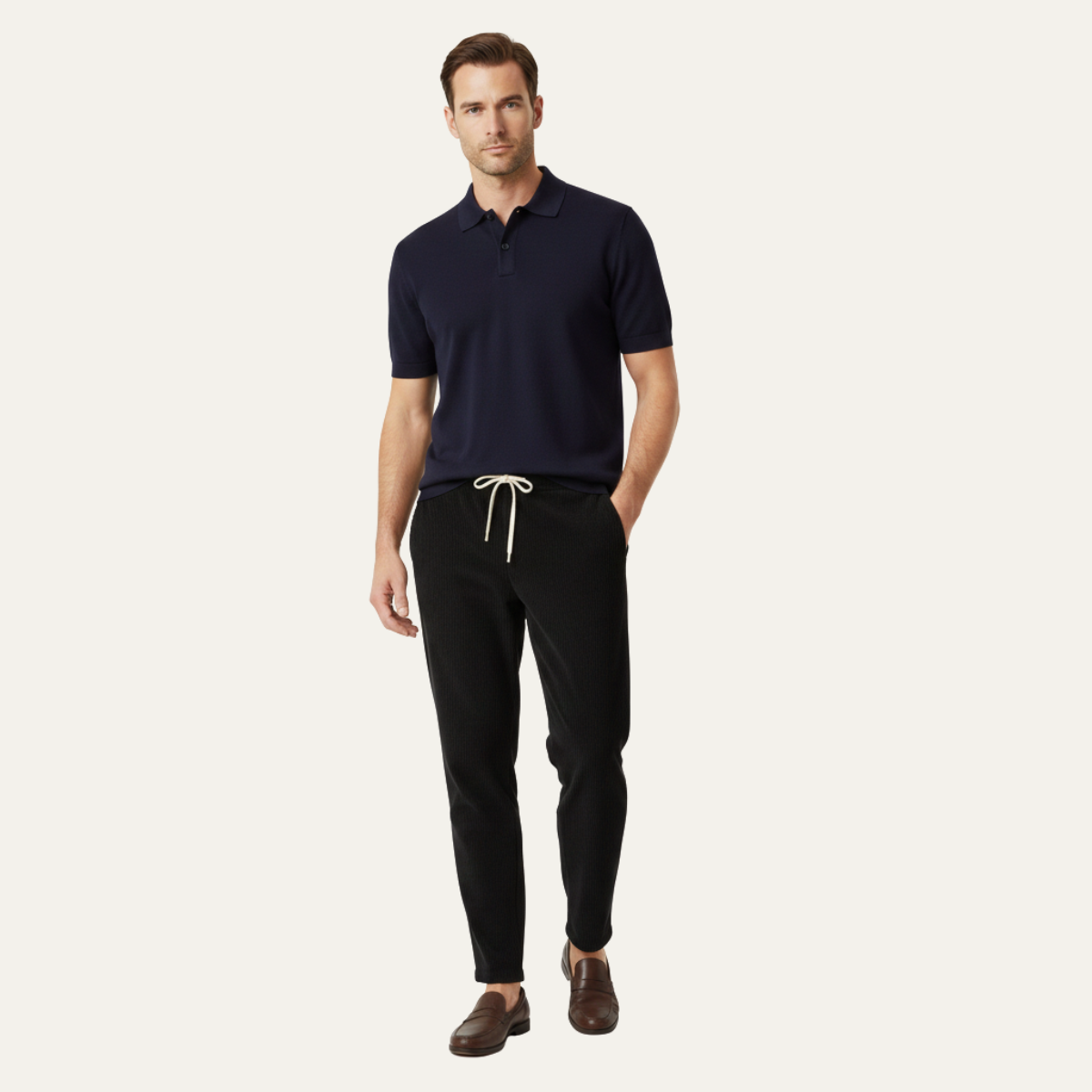 Herr byxor med elastisk midja och dragsko samt rak benform-Pant for Men-Fjallbarn