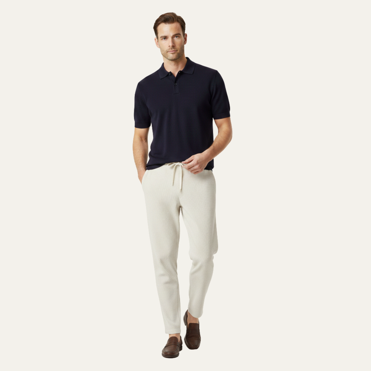 Herr byxor med elastisk midja och dragsko samt rak benform-Pant for Men-Fjallbarn