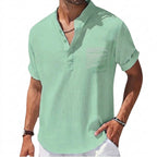 Herr kortärmad henley skjorta med bröstficka och ståkrage-Shirts for men-Fjallbarn
