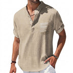 Herr kortärmad henley skjorta med bröstficka och ståkrage-Shirts for men-Fjallbarn