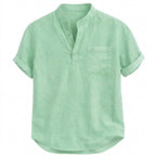 Herr kortärmad henley skjorta med bröstficka och ståkrage-Shirts for men-Fjallbarn