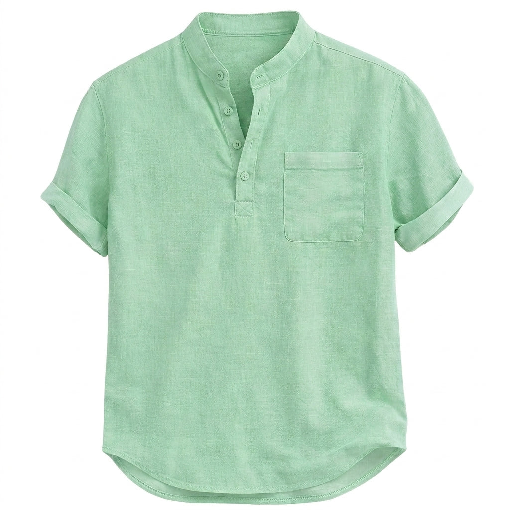 Herr kortärmad henley skjorta med bröstficka och ståkrage-Shirts for men-Fjallbarn