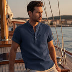 Herr kortärmad henley-skjorta med kinakrage och bröstficka-Shirts for men-Fjallbarn