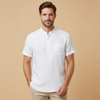 Herr kortärmad henley-skjorta med kinakrage och bröstficka-Shirts for men-Fjallbarn