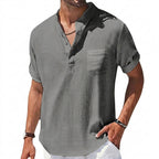 Herr kortärmad henley skjorta med kinakrage och bröstficka-Shirts for men-Fjallbarn
