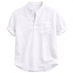 Herr kortärmad henley-skjorta med kinakrage och bröstficka-Shirts for men-Fjallbarn