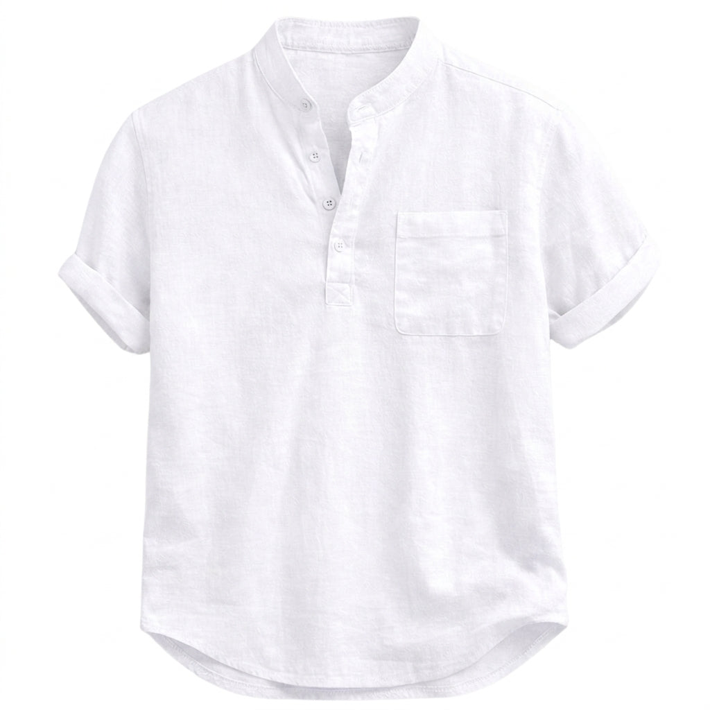Herr kortärmad henley-skjorta med kinakrage och bröstficka-Shirts for men-Fjallbarn
