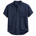 Herr kortärmad henley-skjorta med kinakrage och bröstficka-Shirts for men-Fjallbarn