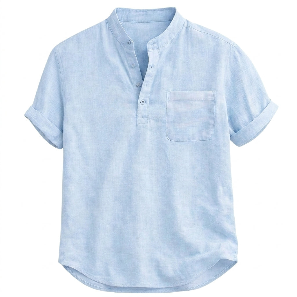 Herr kortärmad henley skjorta med kinakrage och bröstficka-Shirts for men-Fjallbarn