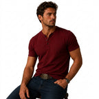 Herr kortärmad henleytröja med knappslå och rund halsringning-T-shirt for men-Fjallbarn