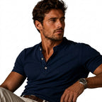 Herr kortärmad henleytröja med knappslå och rund halsringning-T-shirt for men-Fjallbarn