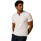 Herr kortärmad henleytröja med knappslå och rund halsringning-T-shirt for men-Fjallbarn