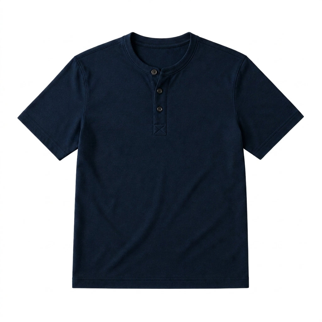 Herr kortärmad henleytröja med knappslå och rund halsringning-T-shirt for men-Fjallbarn
