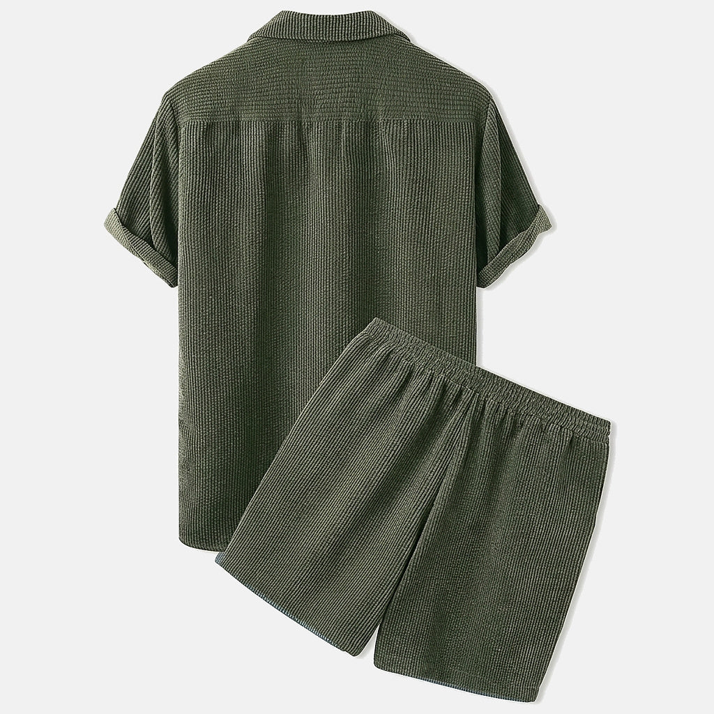 Herr kortärmad skjorta med bröstficka och shorts med dragsko-Sets for Men-Fjallbarn