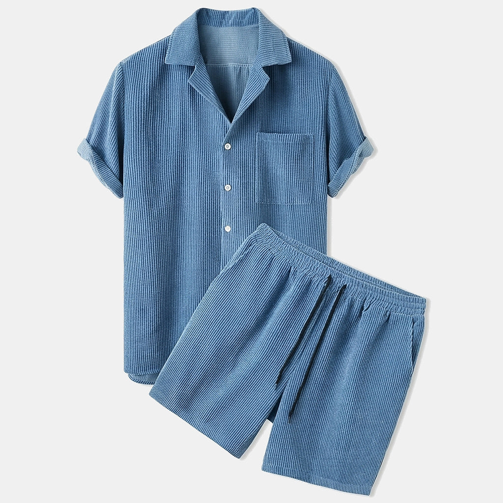 Herr kortärmad skjorta med bröstficka och shorts med dragsko-Sets for Men-Fjallbarn