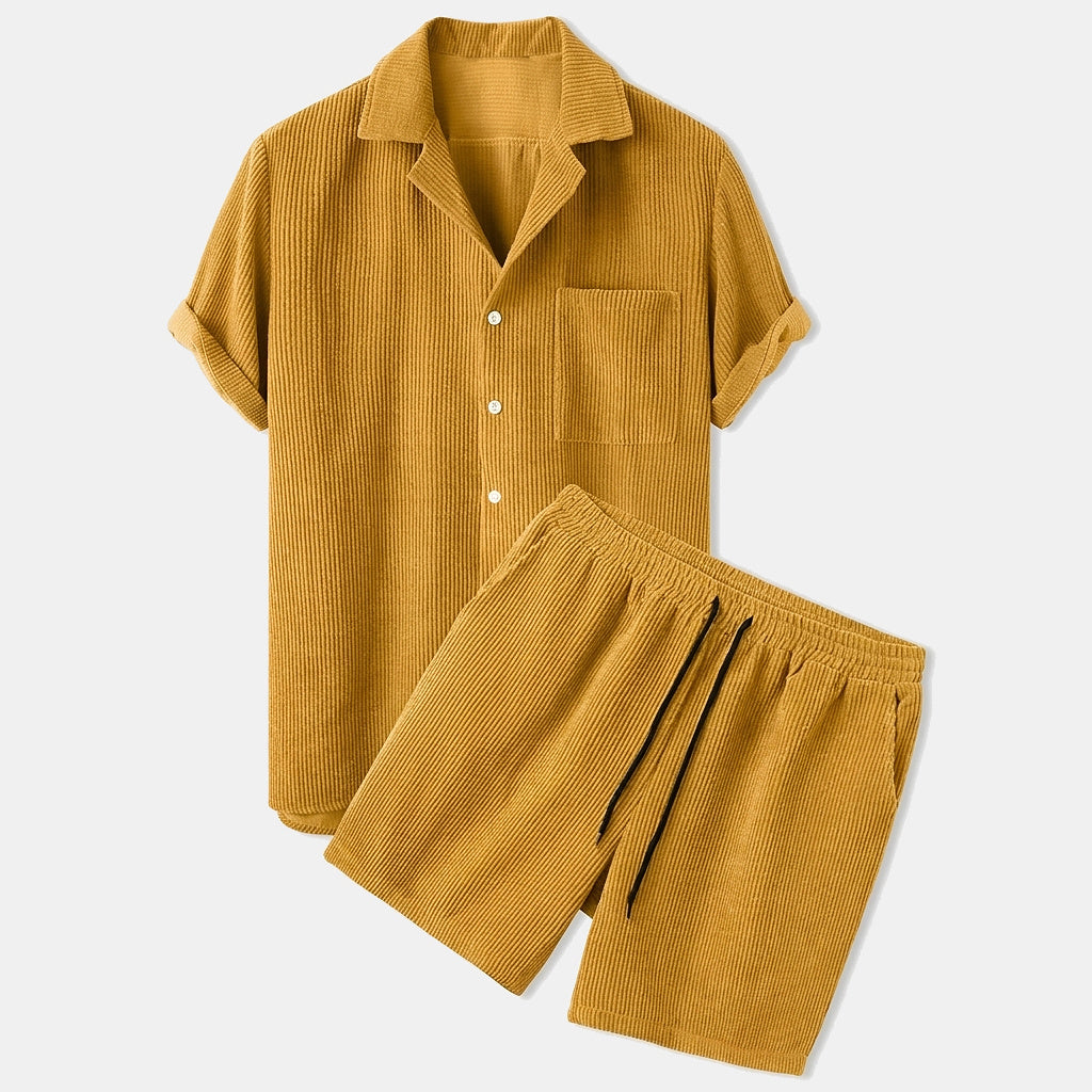 Herr kortärmad skjorta med bröstficka och shorts med dragsko-Sets for Men-Fjallbarn