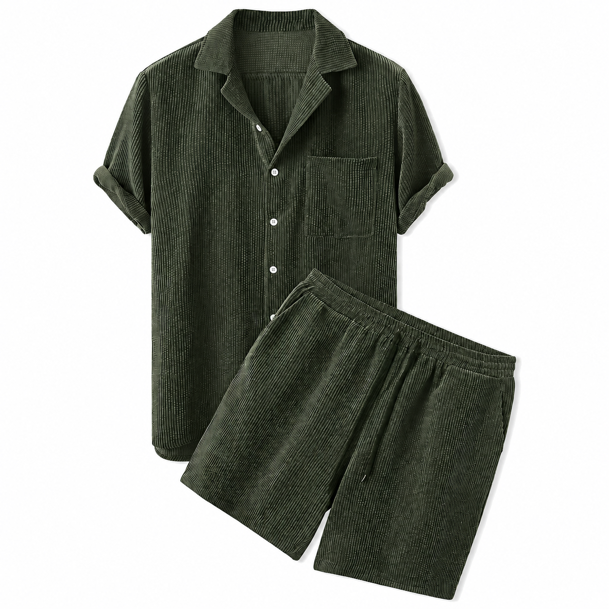 Herr kortärmad skjorta med bröstficka och shorts med dragsko-Sets for Men-Fjallbarn