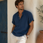 Herr Kortärmad Skjorta med Kinakrage och Knappar-Shirts for men-Fjallbarn