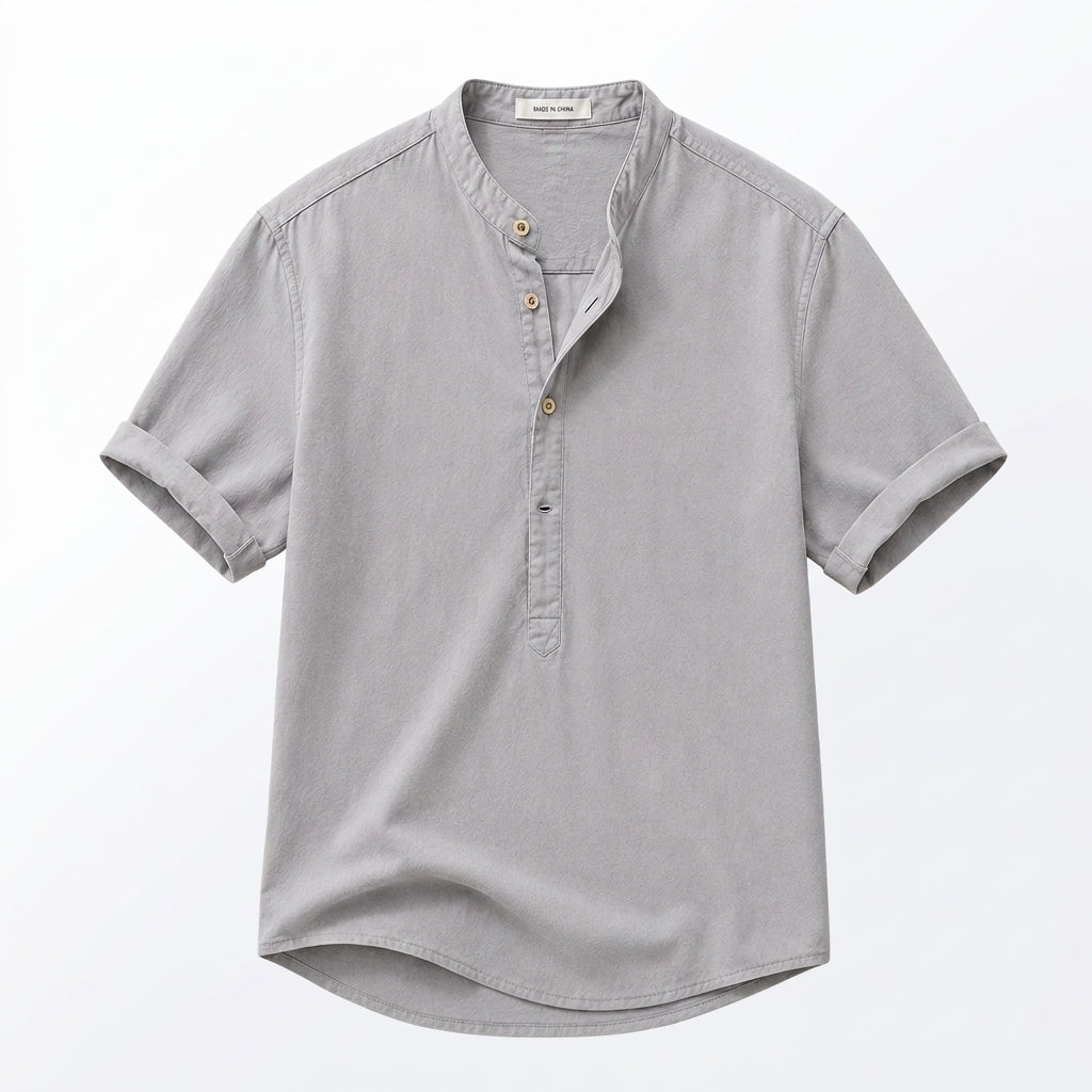 Herr Kortärmad Skjorta med Kinakrage och Knappar-Shirts for men-Fjallbarn