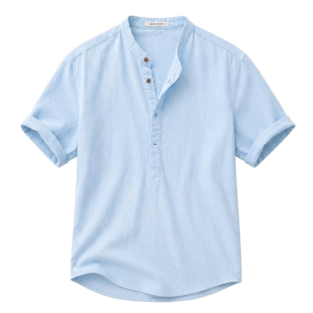 Herr Kortärmad Skjorta med Kinakrage och Knappar-Shirts for men-Fjallbarn
