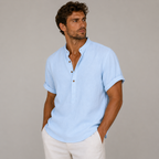 Herr Kortärmad Skjorta med Kinakrage och Knappar-Shirts for men-Fjallbarn