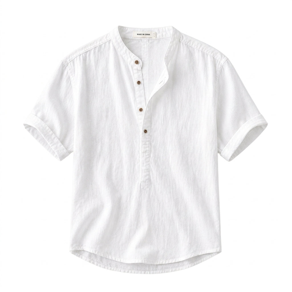 Herr Kortärmad Skjorta med Kinakrage och Knappar-Shirts for men-Fjallbarn
