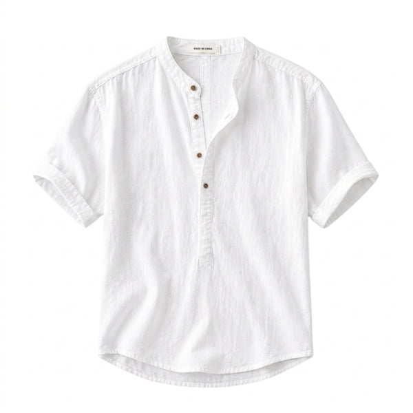 Herr Kortärmad Skjorta med Kinakrage och Knappar-Shirts for men-Fjallbarn