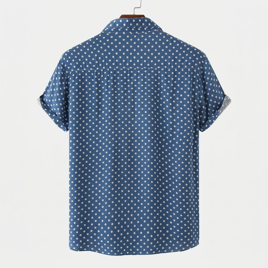 Herr kortärmad skjorta med prickigt mönster och knappar-Shirts for men-Fjallbarn