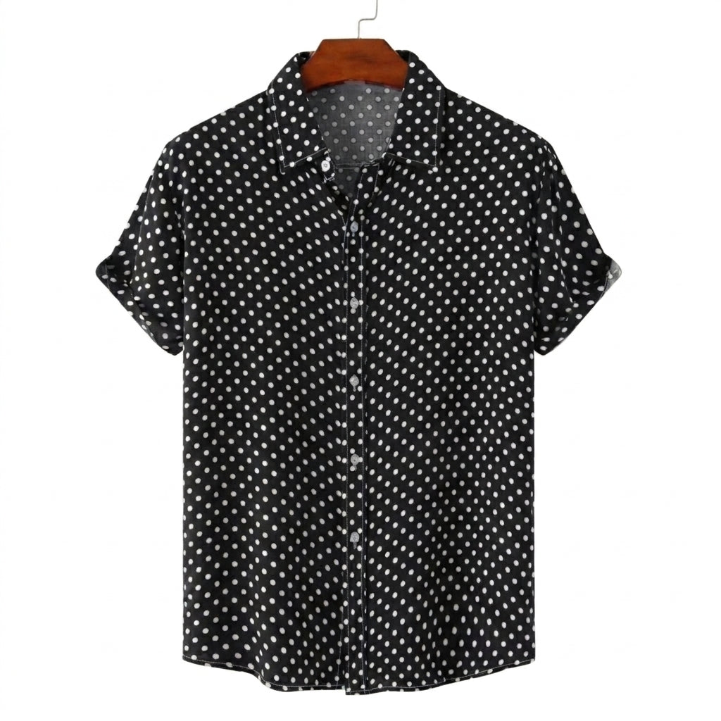 Herr kortärmad skjorta med prickigt mönster och knappar-Shirts for men-Fjallbarn