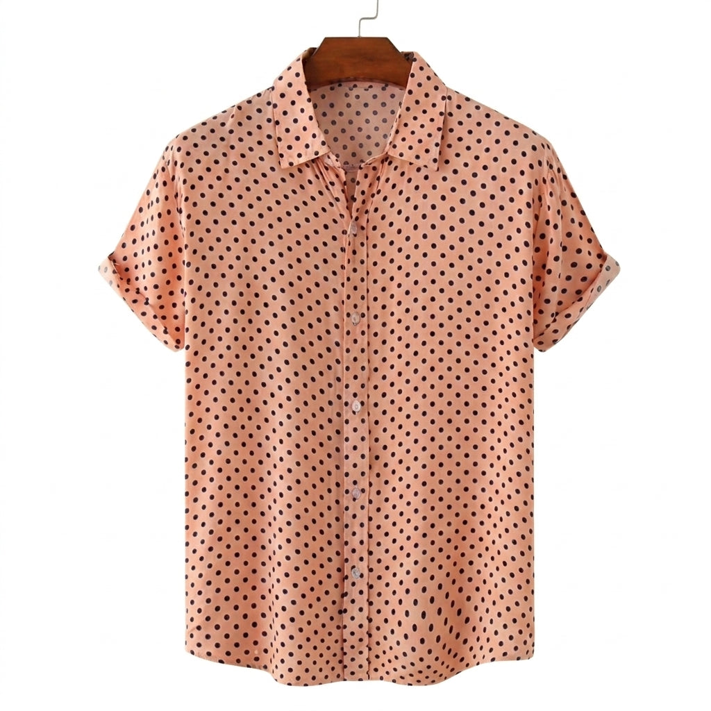 Herr kortärmad skjorta med prickigt mönster och knappar-Shirts for men-Fjallbarn