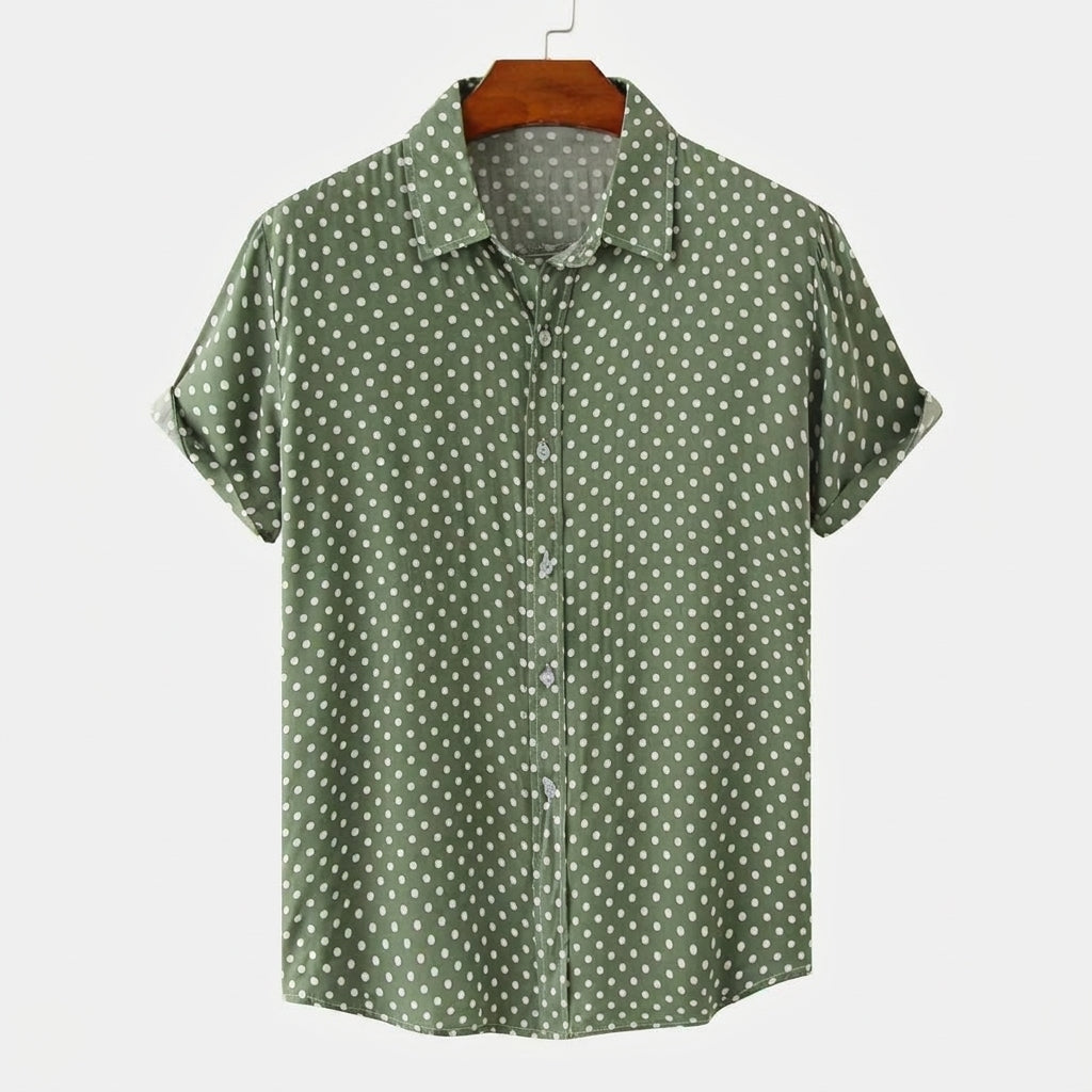 Herr kortärmad skjorta med prickigt mönster och knappar-Shirts for men-Fjallbarn